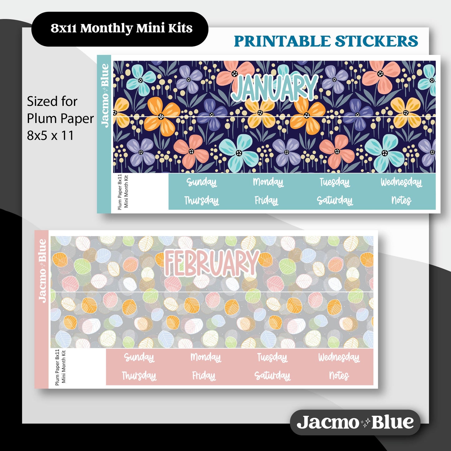 PRINTABLE 8x11 Monthly Stickers Mini Kits Plum Paper Planner Print and Cut