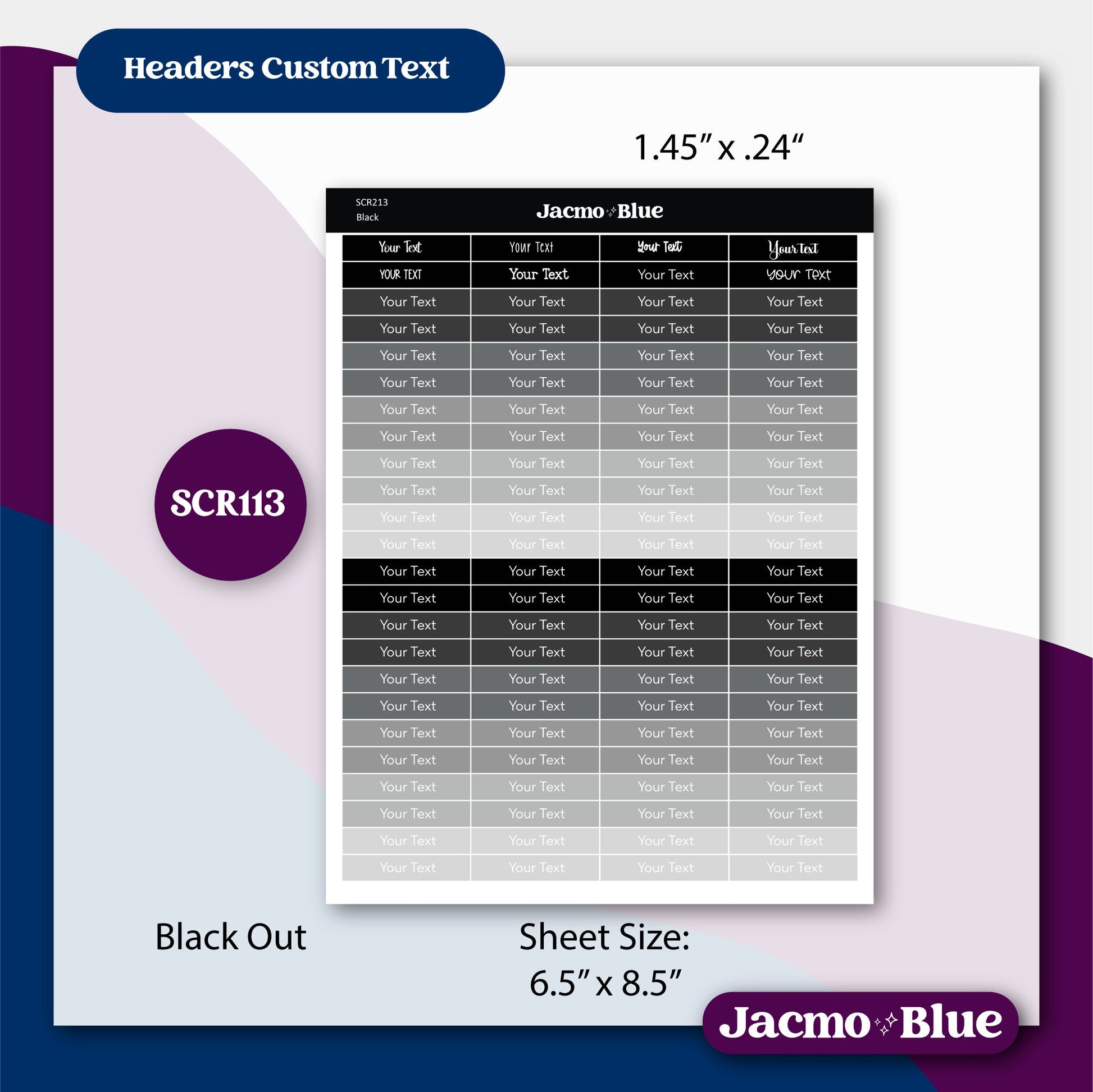 Custom Text Header Strips Planner Stickers - 1.45" wide