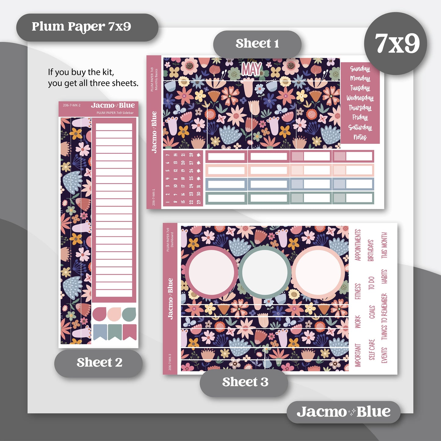 May Plum Paper Monthly Sticker Kit for 8x11 7x9 A5 Planners - Kit 206 May Planner Stickers