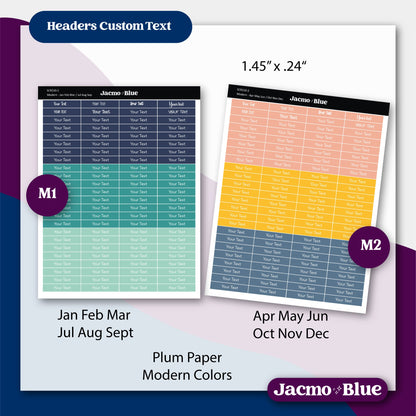 Custom Text Header Strips Planner Stickers - 1.45" wide