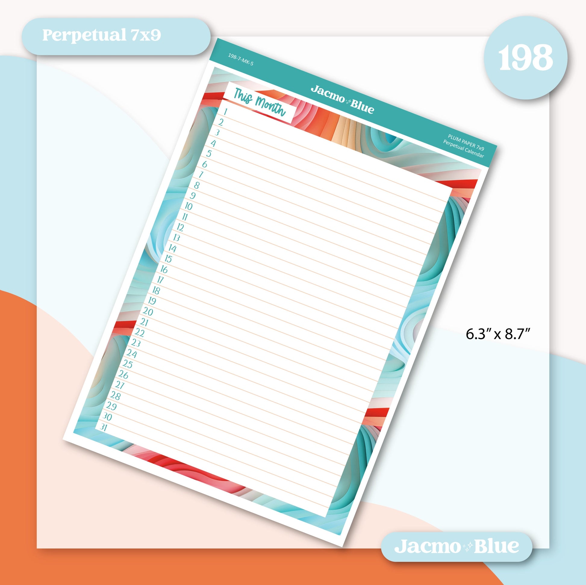 Plum Paper Monthly Sticker Kit for 8x11 7x9 A5 Planners - Kit 198 Sherbert Swirl