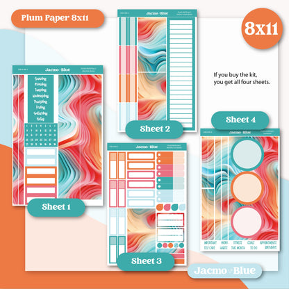 Plum Paper Monthly Sticker Kit for 8x11 7x9 A5 Planners - Kit 198 Sherbert Swirl