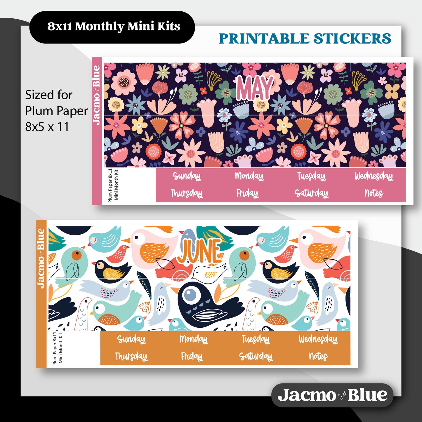 PRINTABLE 8x11 Monthly Stickers Mini Kits Plum Paper Planner Print and Cut