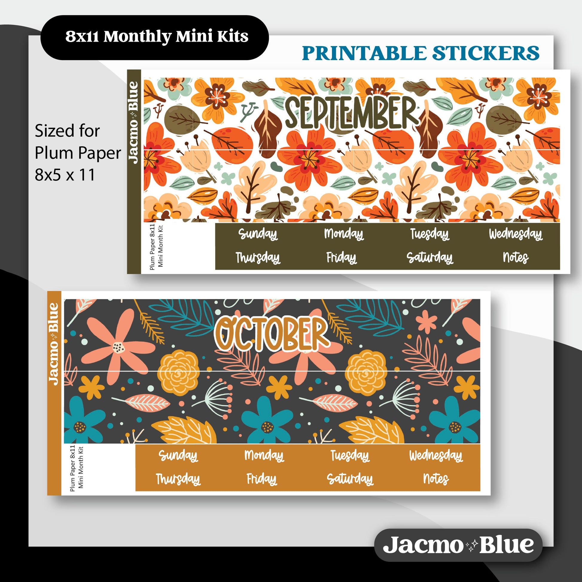 PRINTABLE 8x11 Monthly Stickers Mini Kits Plum Paper Planner Print and Cut