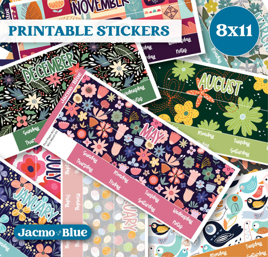 PRINTABLE 8x11 Monthly Stickers Mini Kits Plum Paper Planner Print and Cut