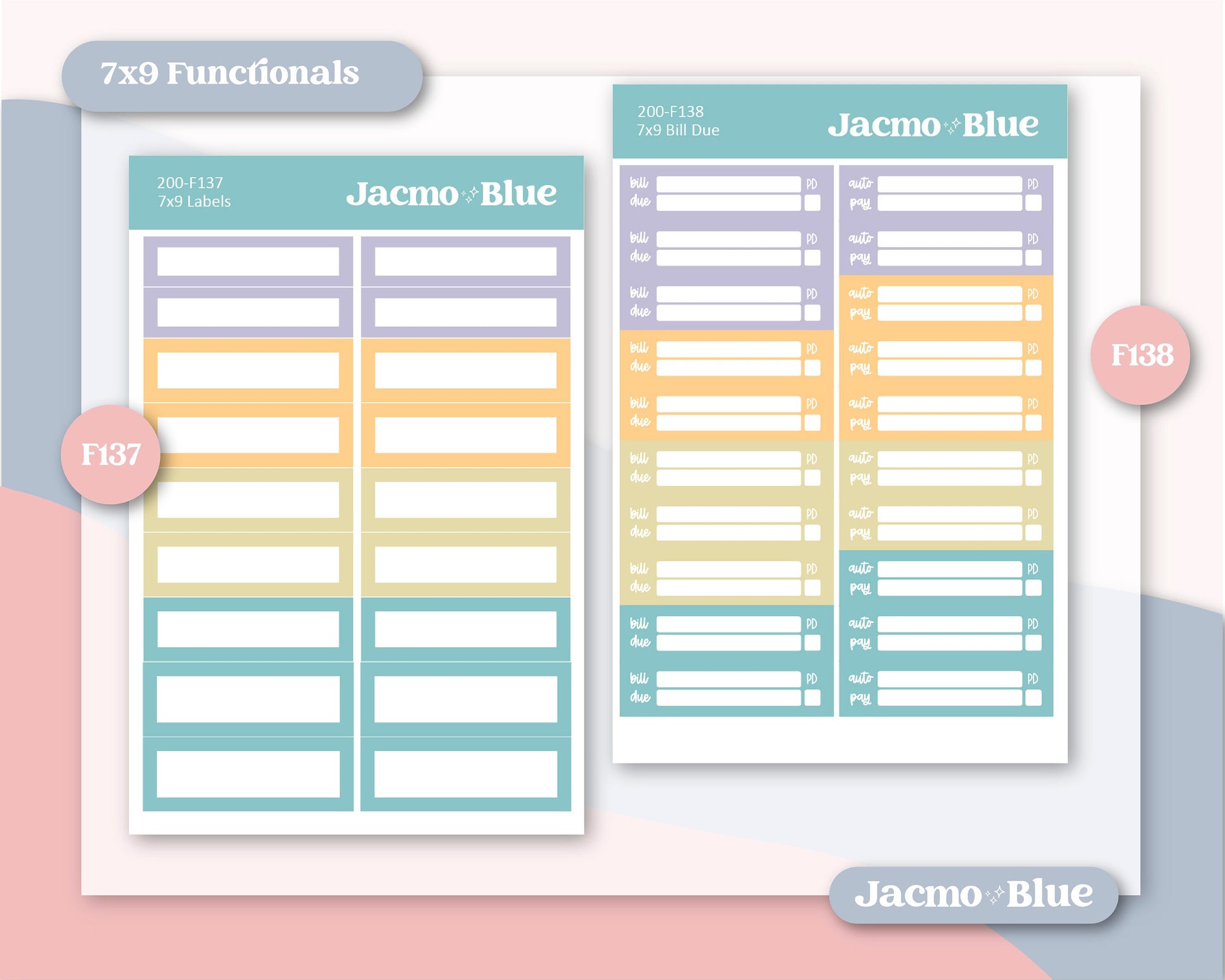 a set of two planner pages with a colorful background