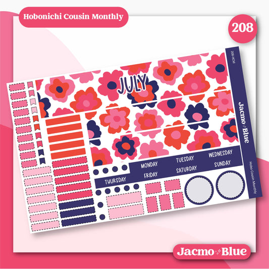 a pink and blue floral planner sticker