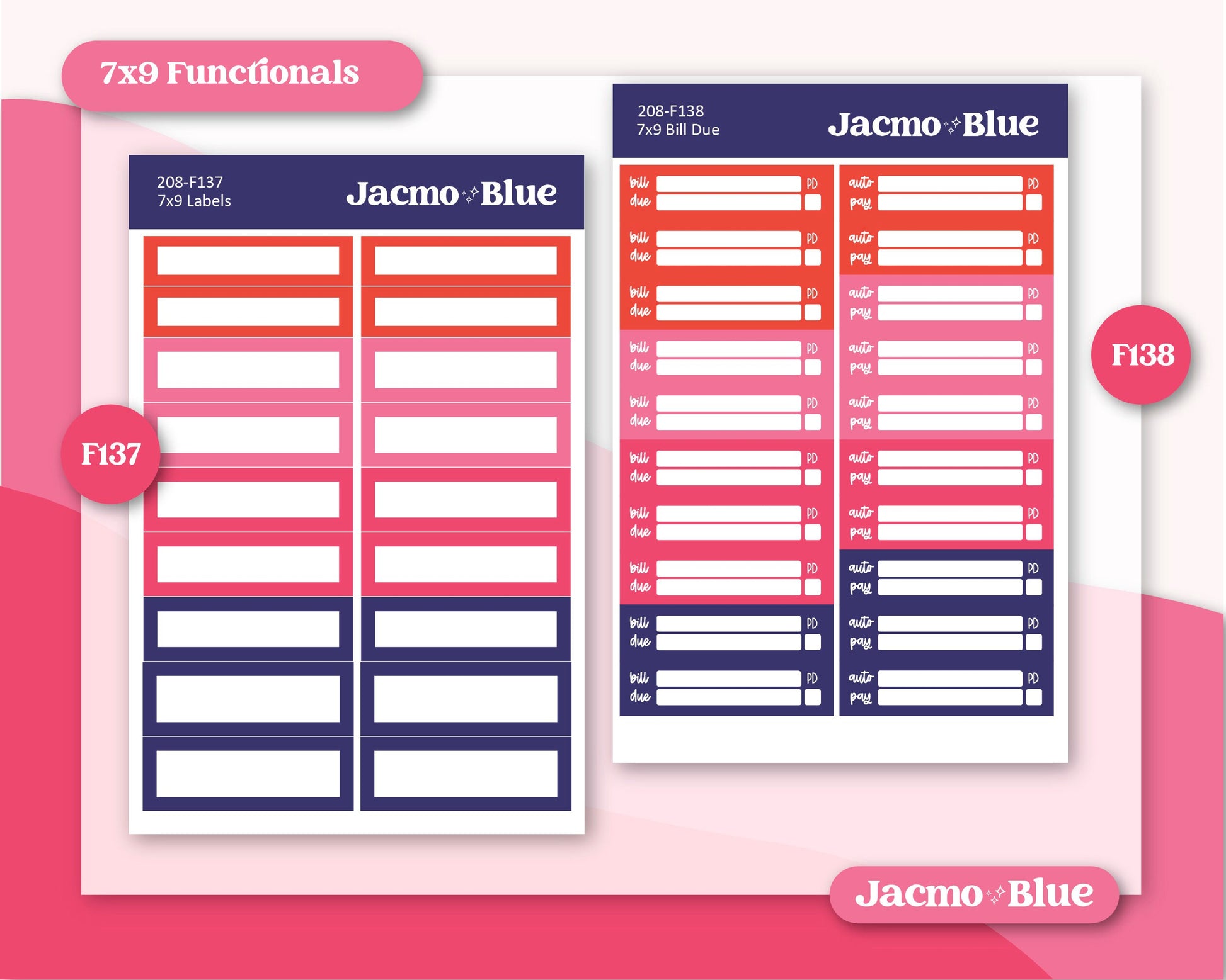 a set of two planner pages with a red, white and blue design