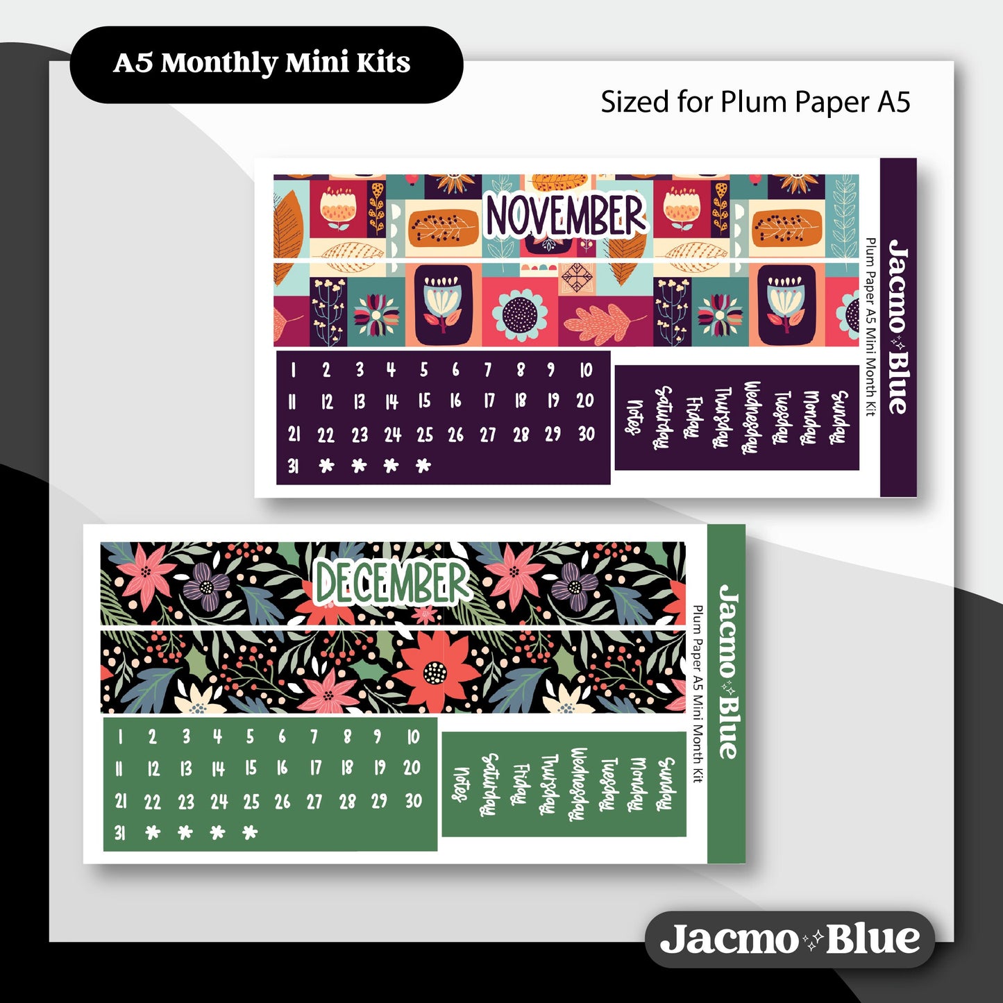 Mini Monthly Kits Plum Paper A5 Monthly Sticker Kit 202 - All 12 Months Bundle