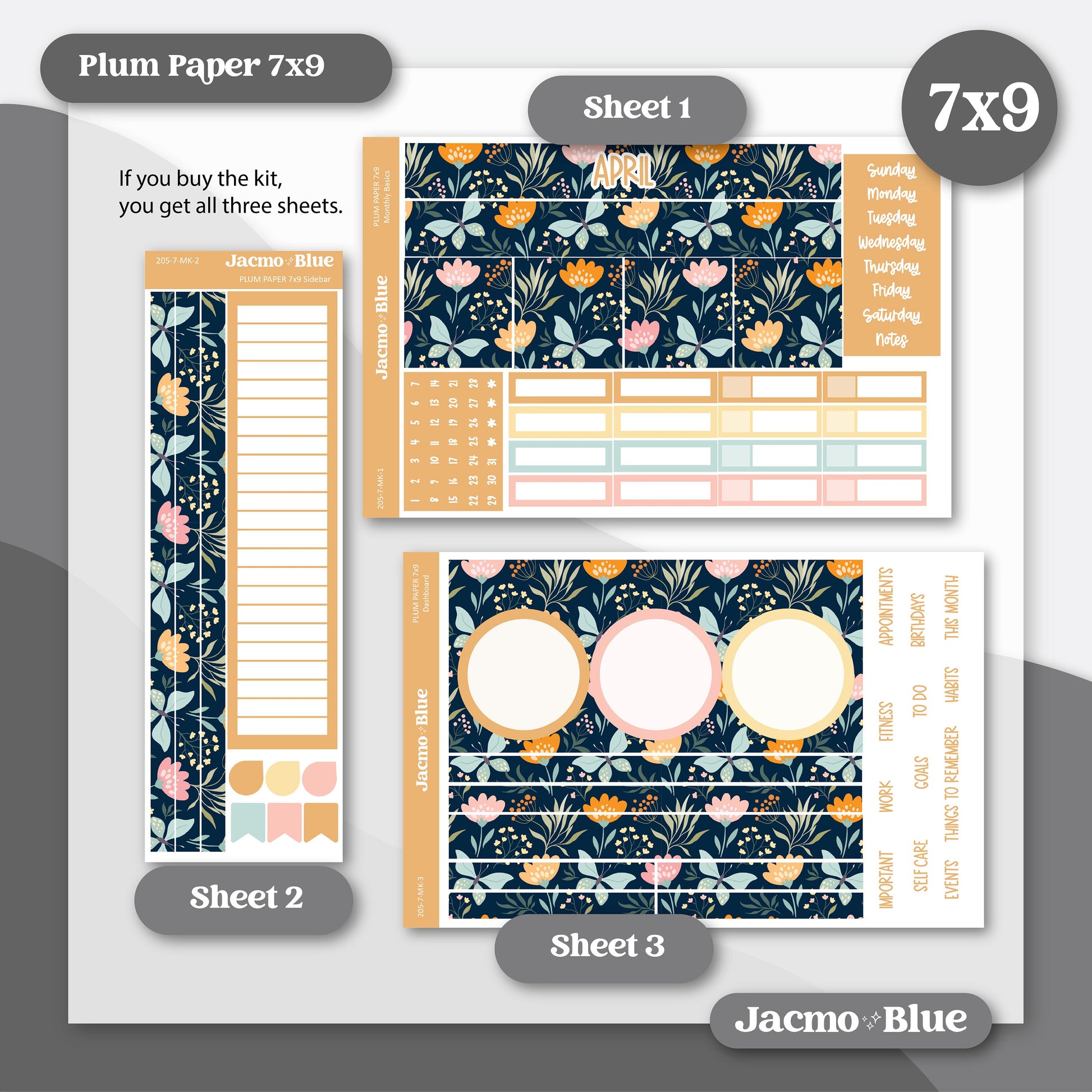 April Plum Paper Monthly Sticker Kit for 8x11 7x9 A5 Planners - Kit 205 April Planner Stickers