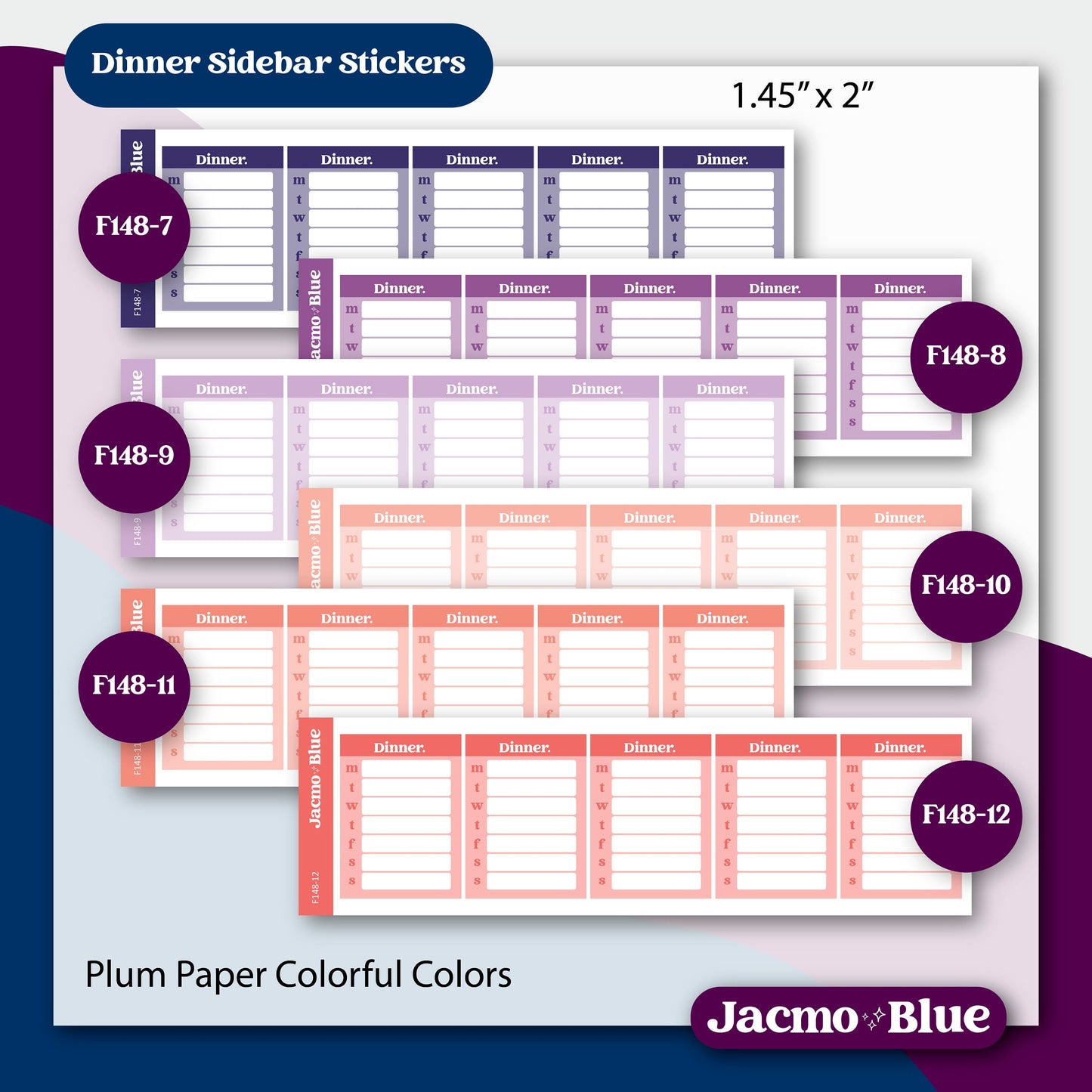 the planner stickers are shown with different colors