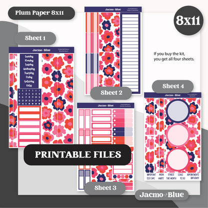 PRINTABLE Plum Paper Planner Monthly Stickers Spring 8x11 7x9 A5 Print and Cut - Kit 208 Includes Bill Due Auto Pay and Months