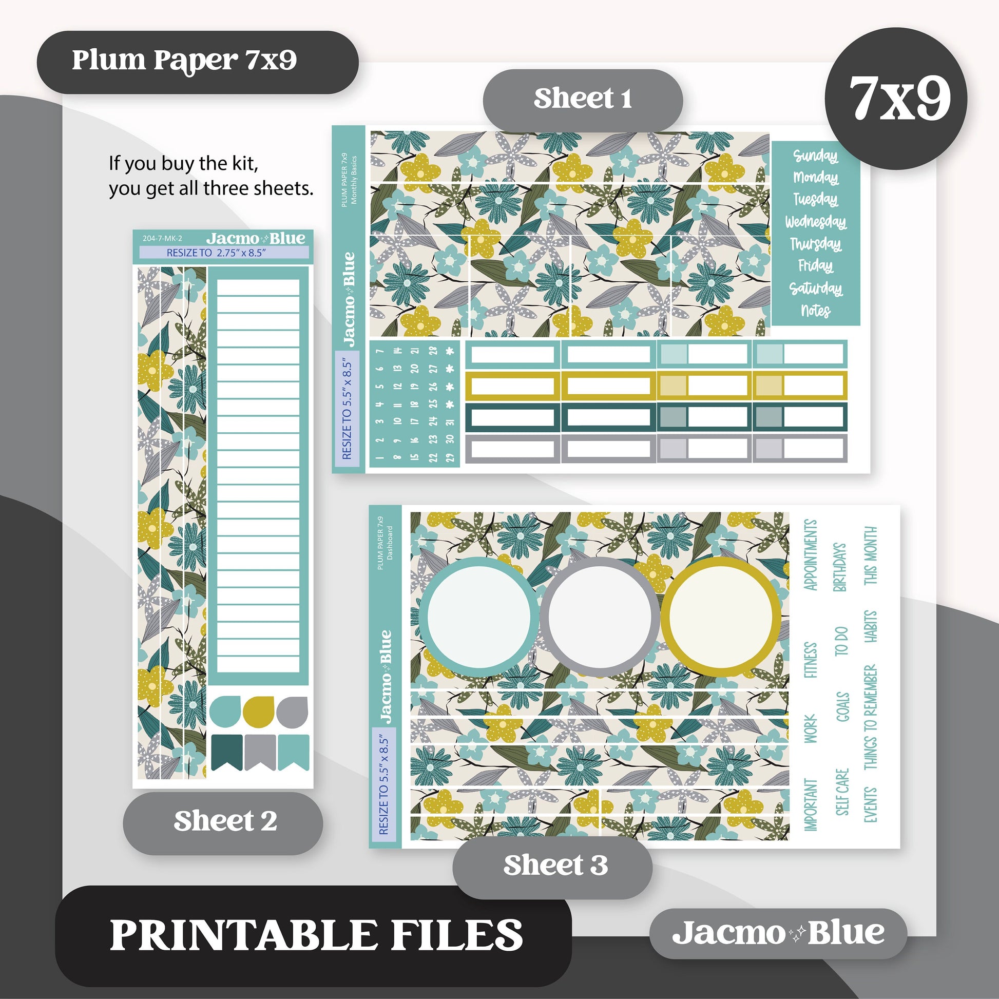 PRINTABLE Plum Paper Planner Monthly Stickers Spring 8x11 7x9 A5 Print and Cut - Kit 204 Includes Bill Due Auto Pay and Months Green Spring