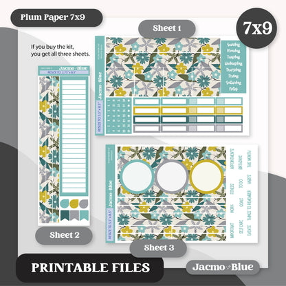 PRINTABLE Plum Paper Planner Monthly Stickers Spring 8x11 7x9 A5 Print and Cut - Kit 204 Includes Bill Due Auto Pay and Months Green Spring