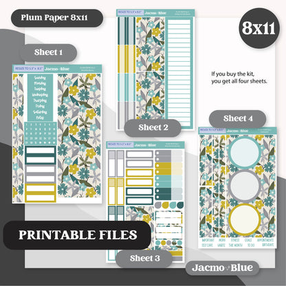 PRINTABLE Plum Paper Planner Monthly Stickers Spring 8x11 7x9 A5 Print and Cut - Kit 204 Includes Bill Due Auto Pay and Months Green Spring