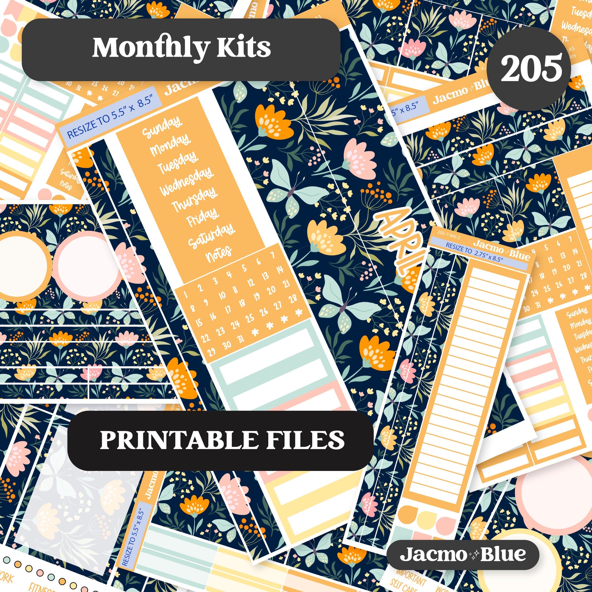 PRINTABLE Plum Paper Planner Monthly Stickers Spring 8x11 7x9 A5 Print and Cut - Kit 205 Includes Bill Due Auto Pay and Months Spring April