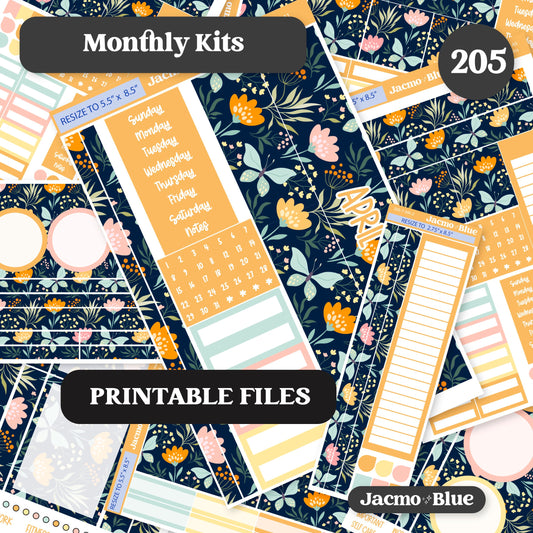 PRINTABLE Plum Paper Planner Monthly Stickers Spring 8x11 7x9 A5 Print and Cut - Kit 205 Includes Bill Due Auto Pay and Months Spring April