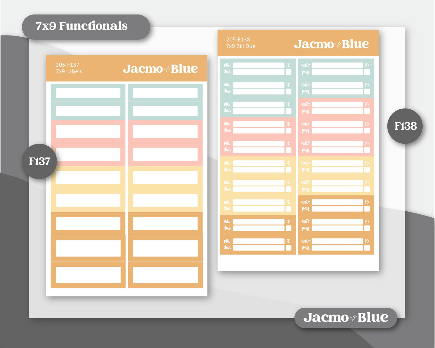 a set of three planner pages with different colors and sizes