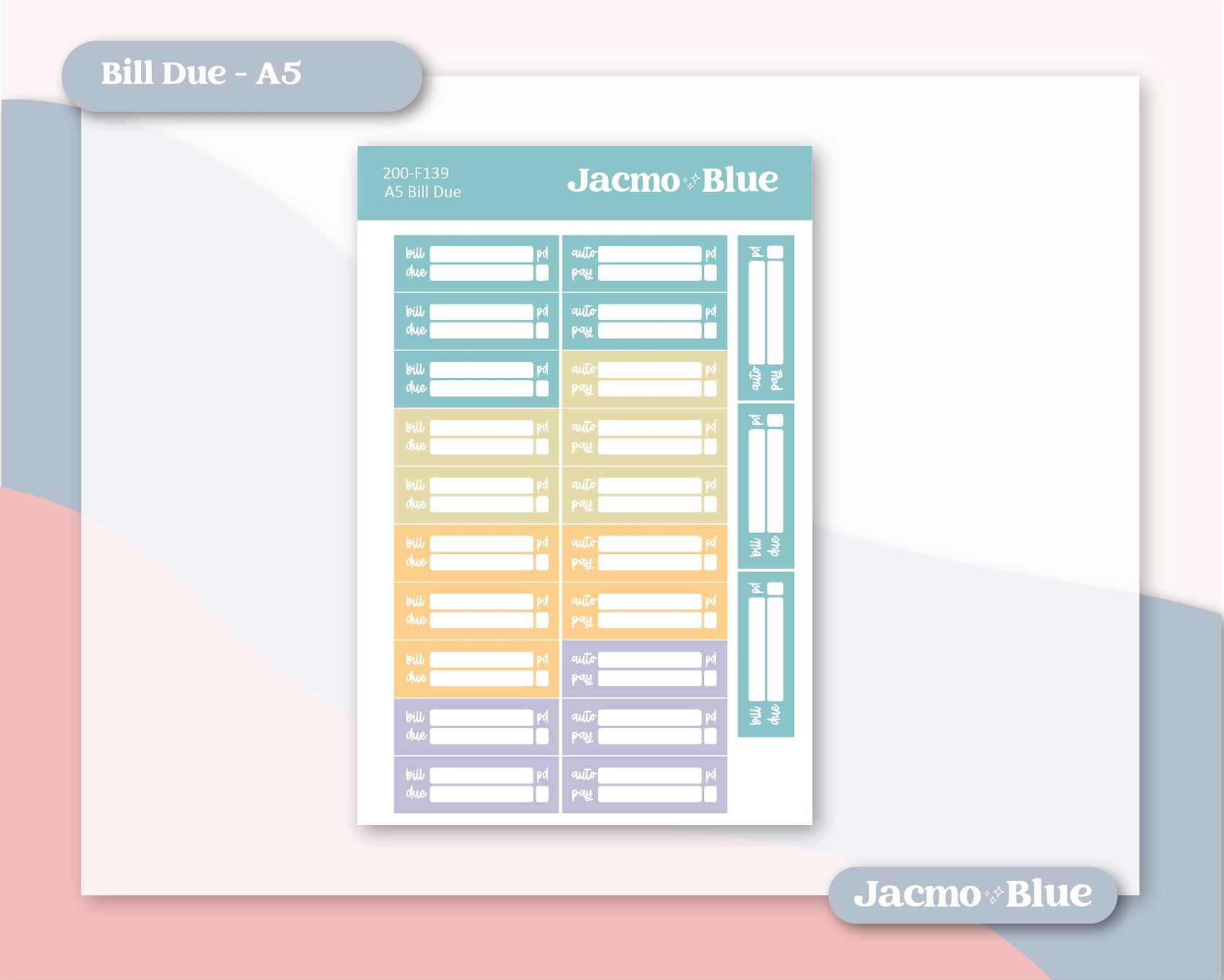 a blue and yellow planner on a white background