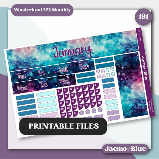 PRINTABLE Wonderland 222 Planner Monthly Stickers January A5 Print and Cut - 191 January