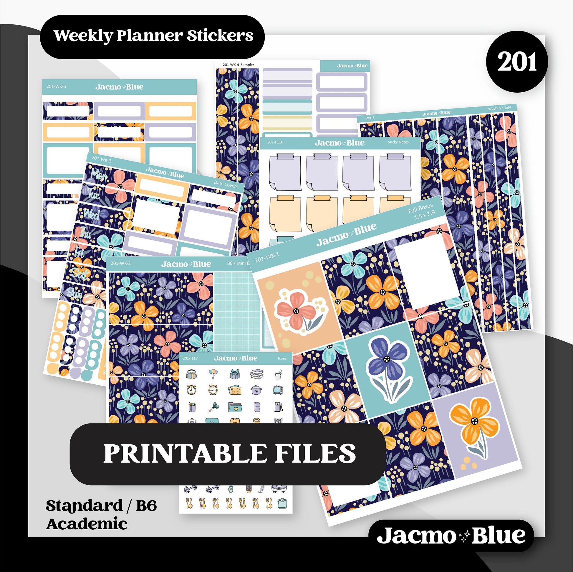 PRINTABLE Weekly Sticker Kit Standard B6 Academic Planner Stickers - Silhouette Cricut Transparent PNG Files 201