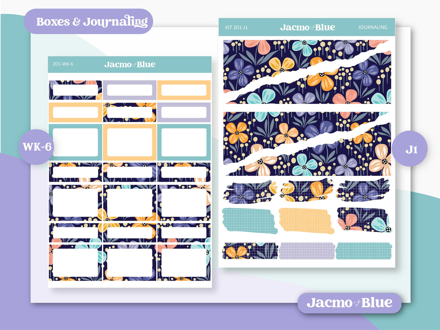 a blue and yellow floral planner sticker