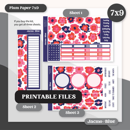 PRINTABLE Plum Paper Planner Monthly Stickers Spring 8x11 7x9 A5 Print and Cut - Kit 208 Includes Bill Due Auto Pay and Months