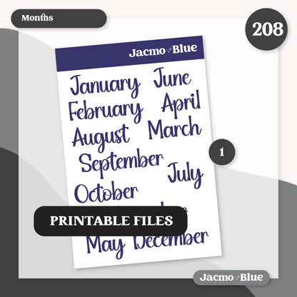 PRINTABLE Plum Paper Planner Monthly Stickers Spring 8x11 7x9 A5 Print and Cut - Kit 208 Includes Bill Due Auto Pay and Months