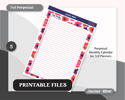 PRINTABLE Plum Paper Planner Monthly Stickers Spring 8x11 7x9 A5 Print and Cut - Kit 208 Includes Bill Due Auto Pay and Months