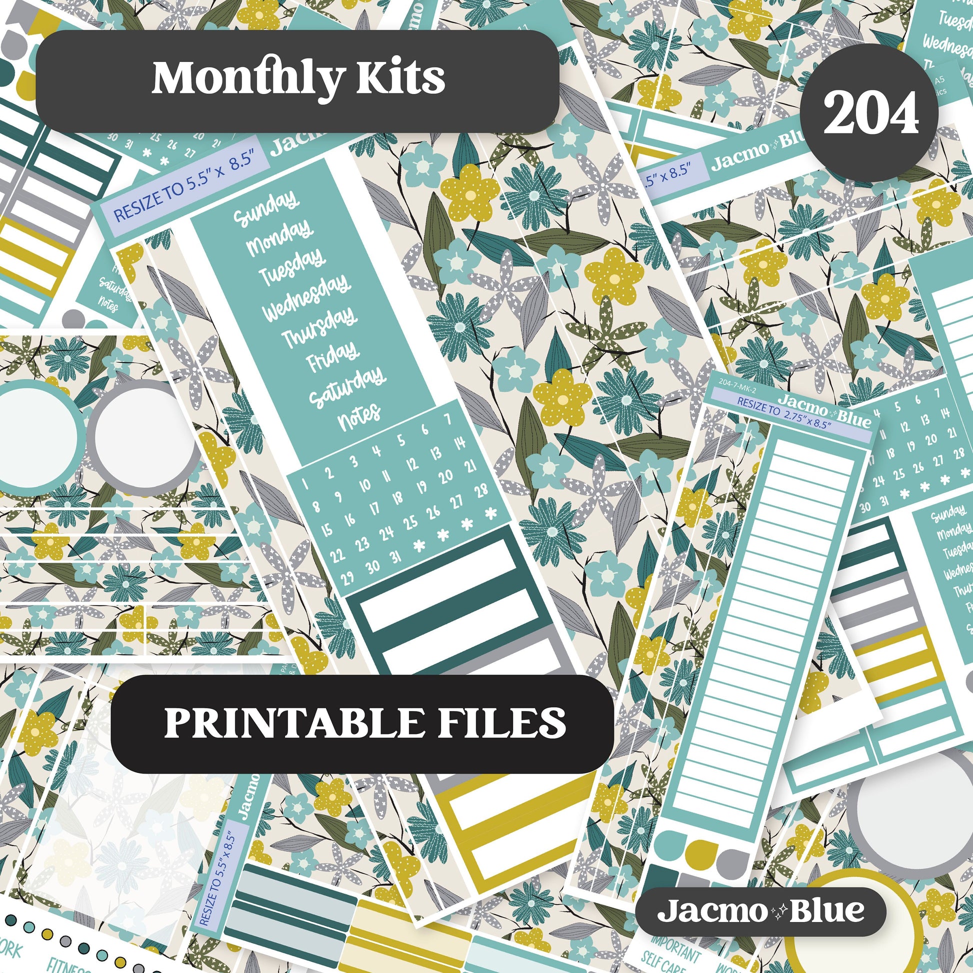 PRINTABLE Plum Paper Planner Monthly Stickers Spring 8x11 7x9 A5 Print and Cut - Kit 204 Includes Bill Due Auto Pay and Months Green Spring