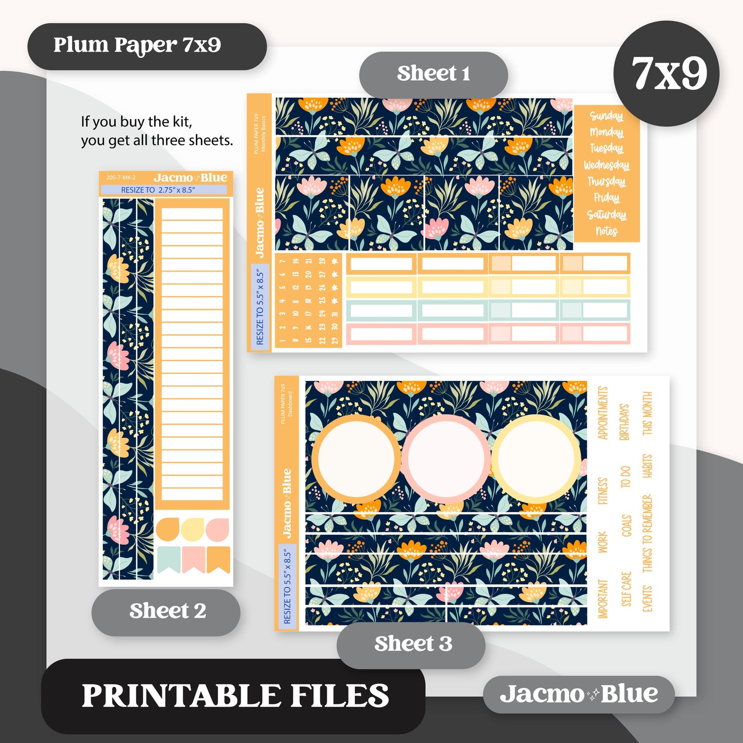 PRINTABLE Plum Paper Planner Monthly Stickers Spring 8x11 7x9 A5 Print and Cut - Kit 205 Includes Bill Due Auto Pay and Months Spring April