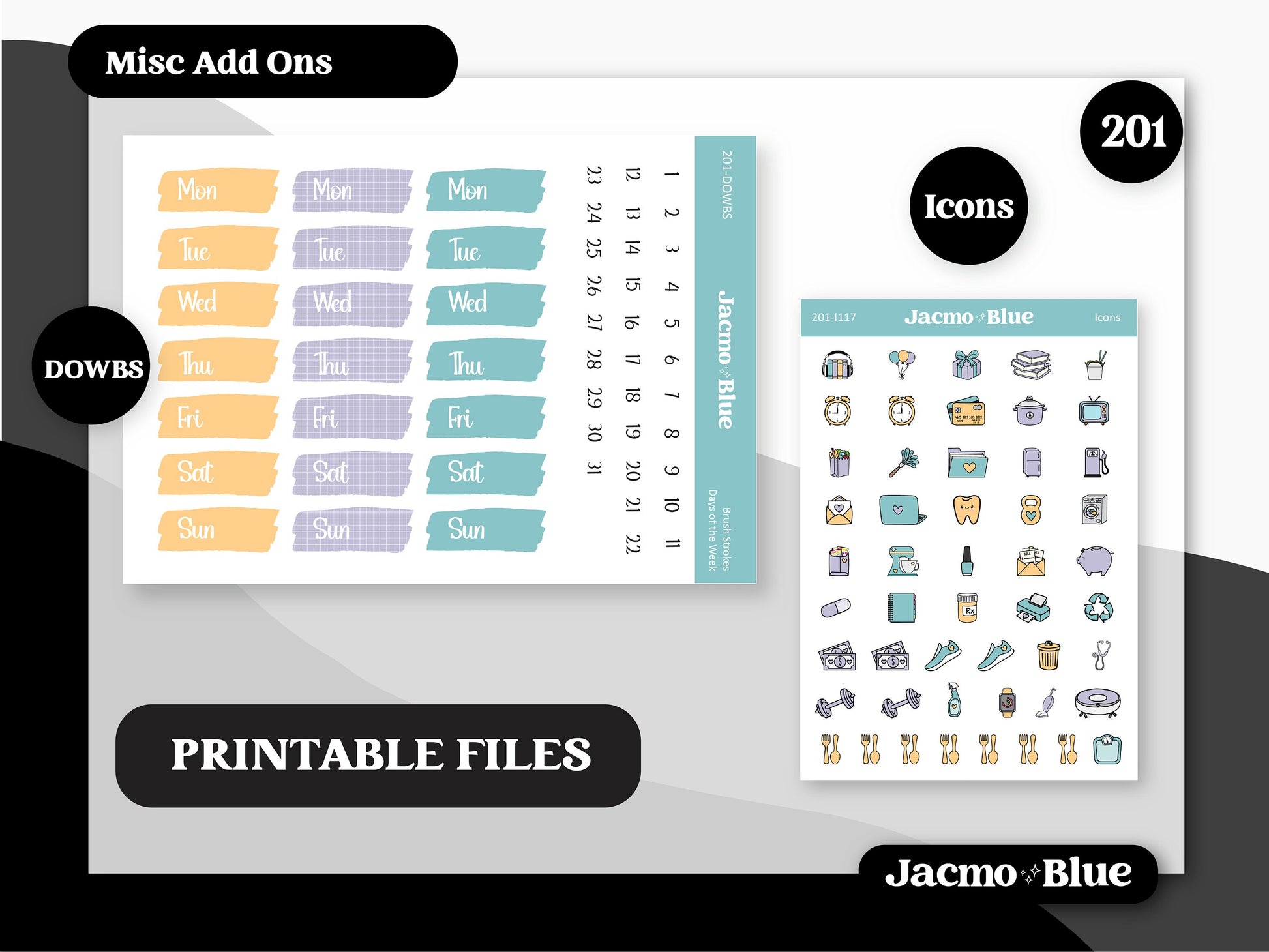 PRINTABLE Weekly Sticker Kit Standard B6 Academic Planner Stickers - Silhouette Cricut Transparent PNG Files 201