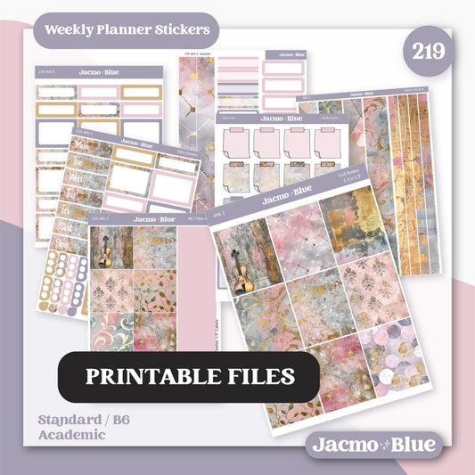 PRINTABLE Weekly Sticker Kit Standard B6 Academic Planner Stickers - Silhouette Cricut Transparent PNG Files 220 Pink Wishes