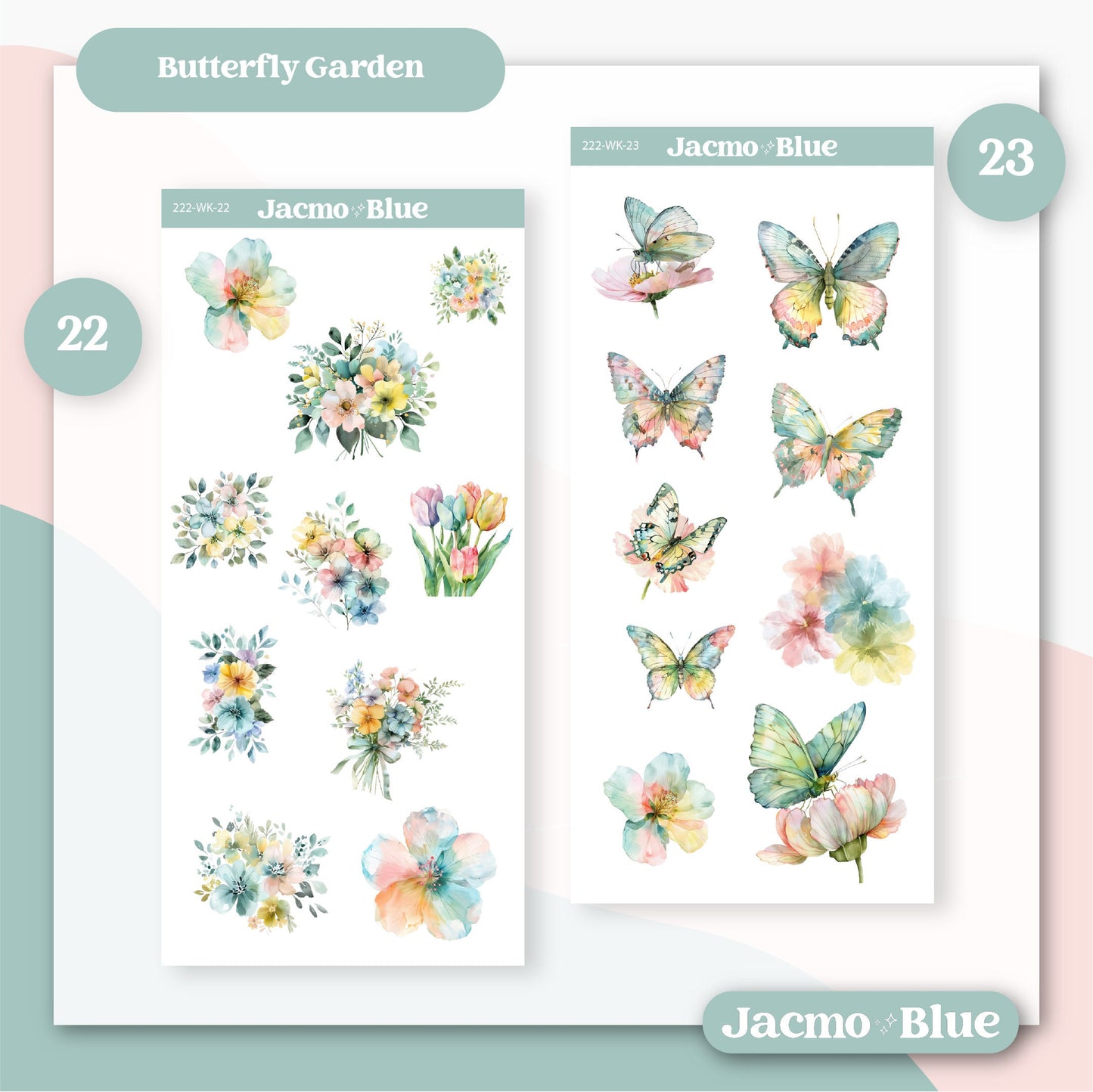 Journaling Weekly Planner Stickers Bullet Journal or Hobonichi Wonderland 222 Free Form Sticker Kit Butterfly Garden Kit 222