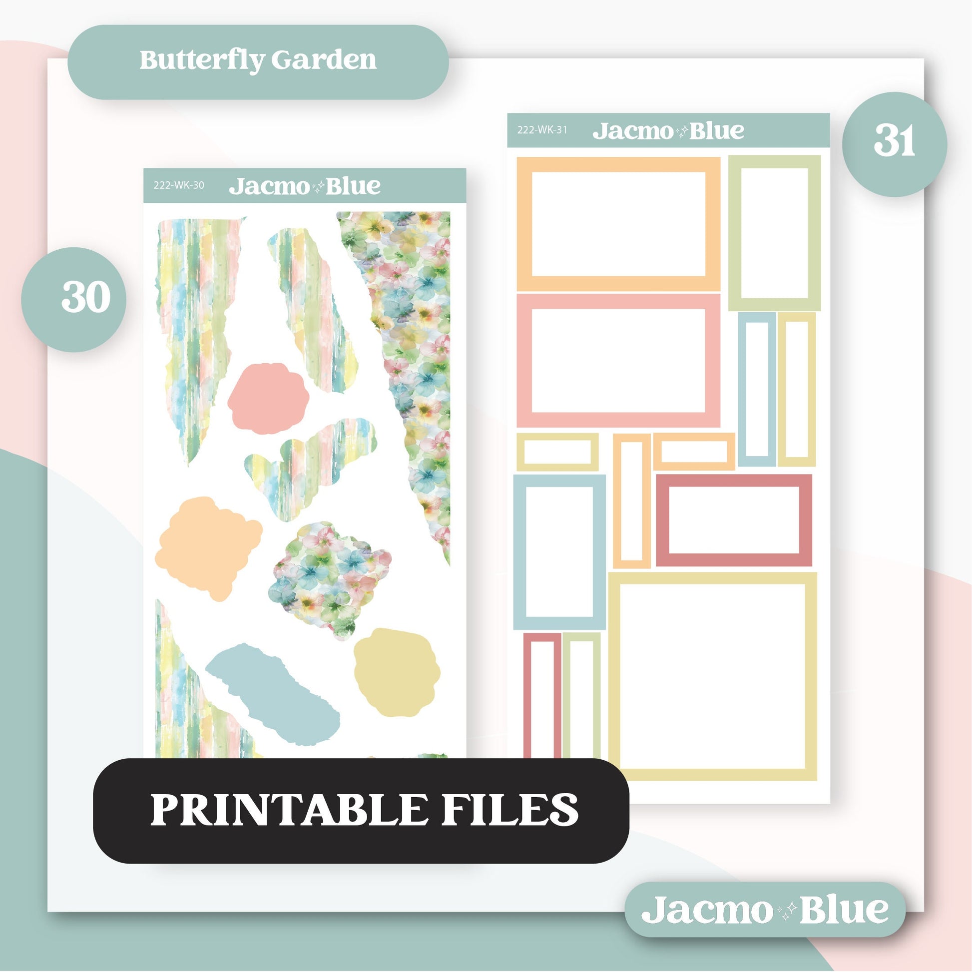 PRINTABLE Journaling Sticker Kit Bullet or Planner Stickers - Silhouette Cricut Transparent PNG Files 222 Butterfly Garden