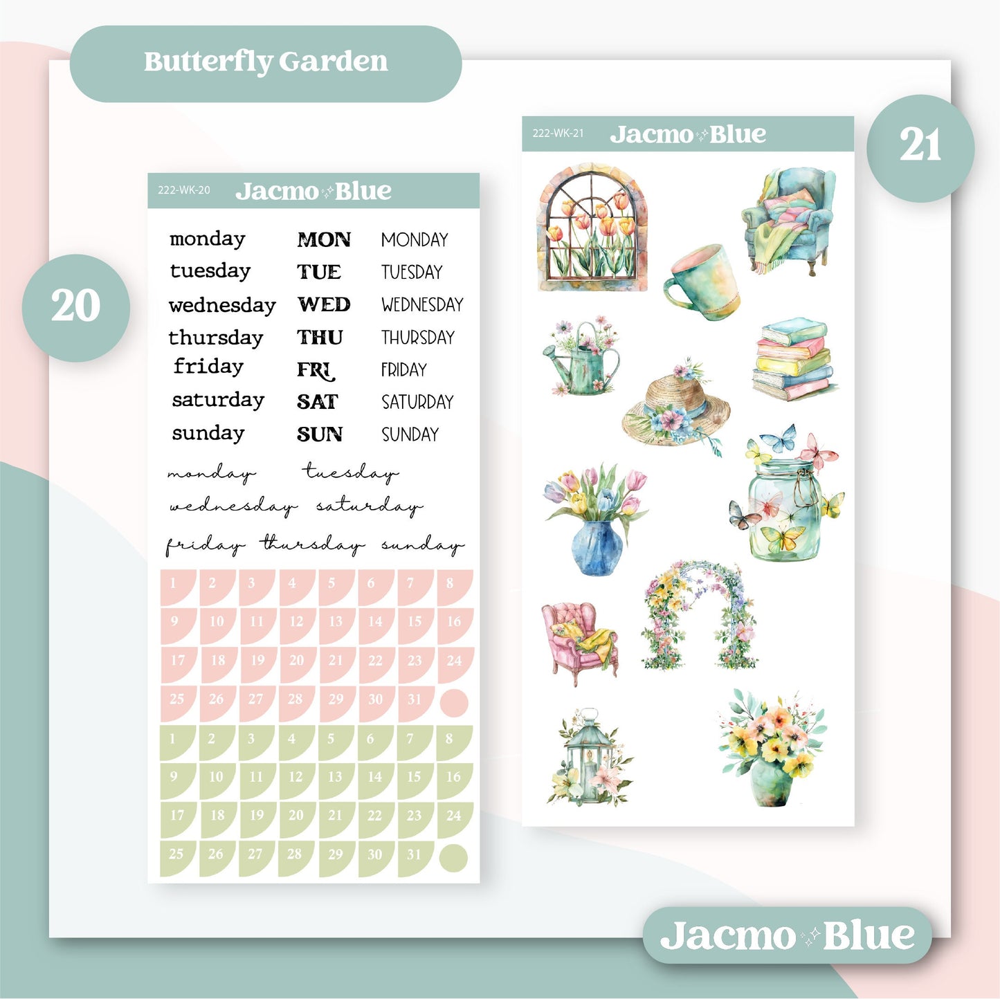 Journaling Weekly Planner Stickers Bullet Journal or Hobonichi Wonderland 222 Free Form Sticker Kit Butterfly Garden Kit 222