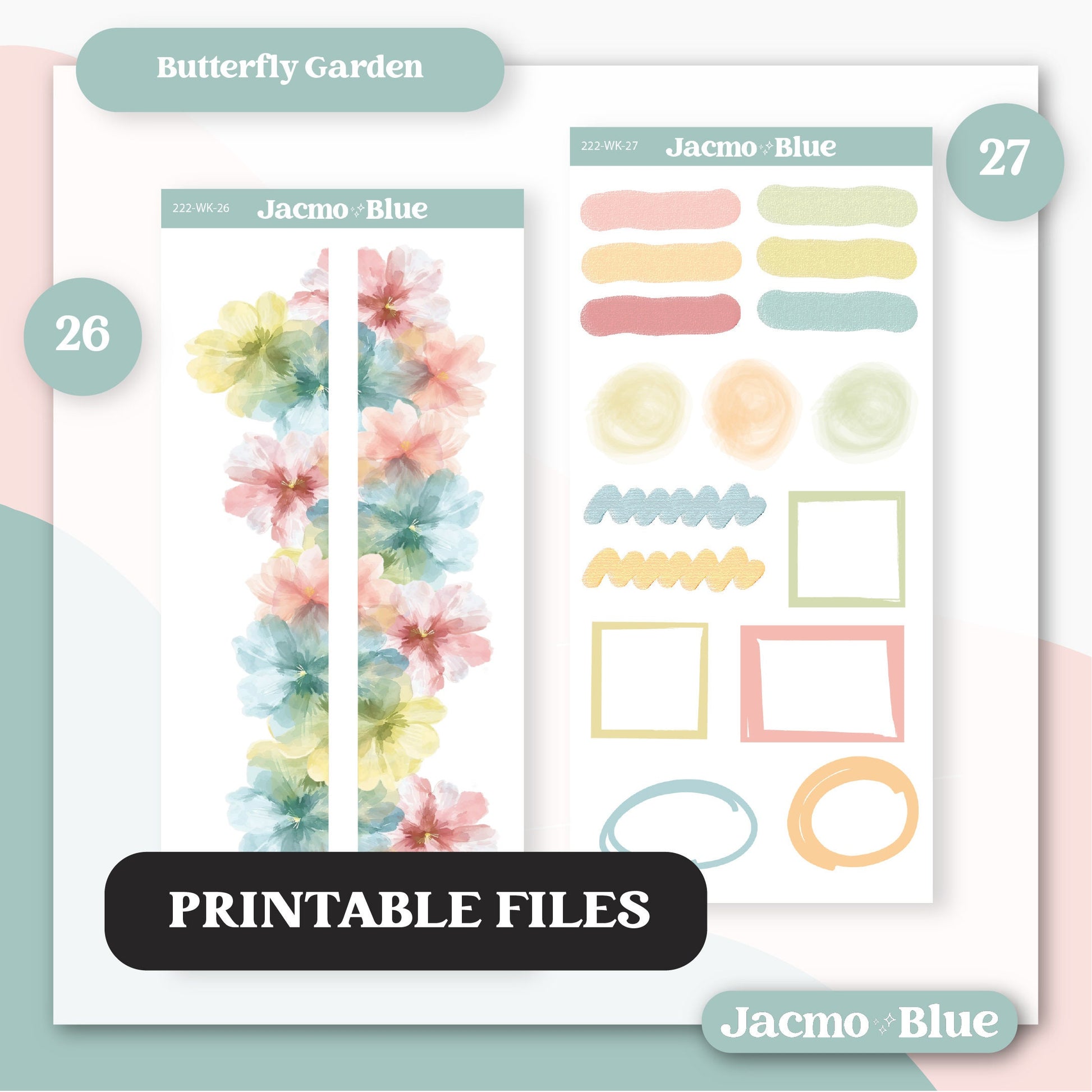 PRINTABLE Journaling Sticker Kit Bullet or Planner Stickers - Silhouette Cricut Transparent PNG Files 222 Butterfly Garden