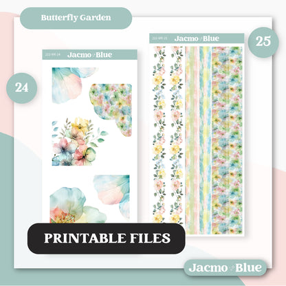 PRINTABLE Journaling Sticker Kit Bullet or Planner Stickers - Silhouette Cricut Transparent PNG Files 222 Butterfly Garden