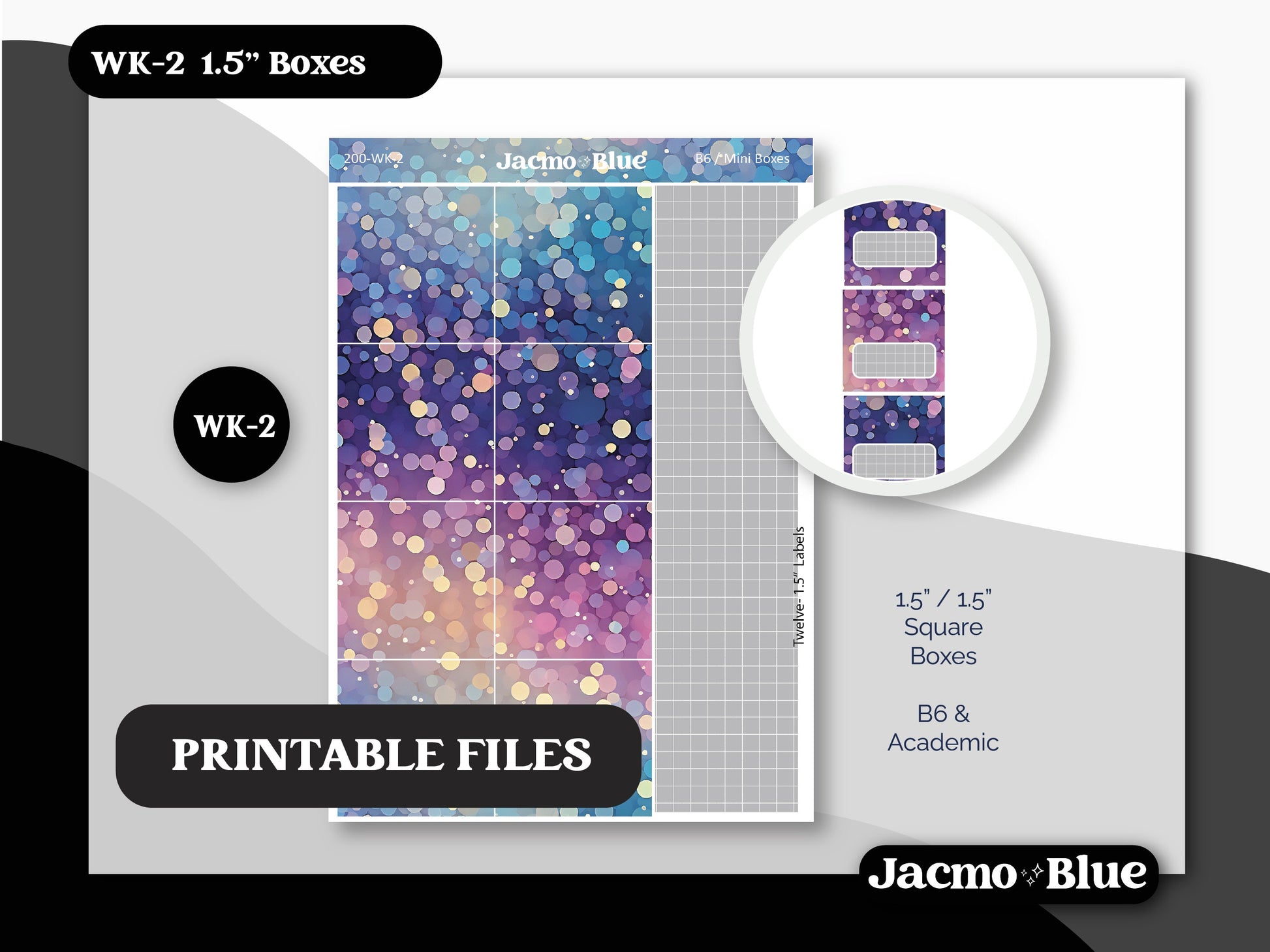 PRINTABLE Weekly Sticker Kit Vertical Planner Stickers - Silhouette Cricut Transparent PNG Files 200 Midnight Sparkles