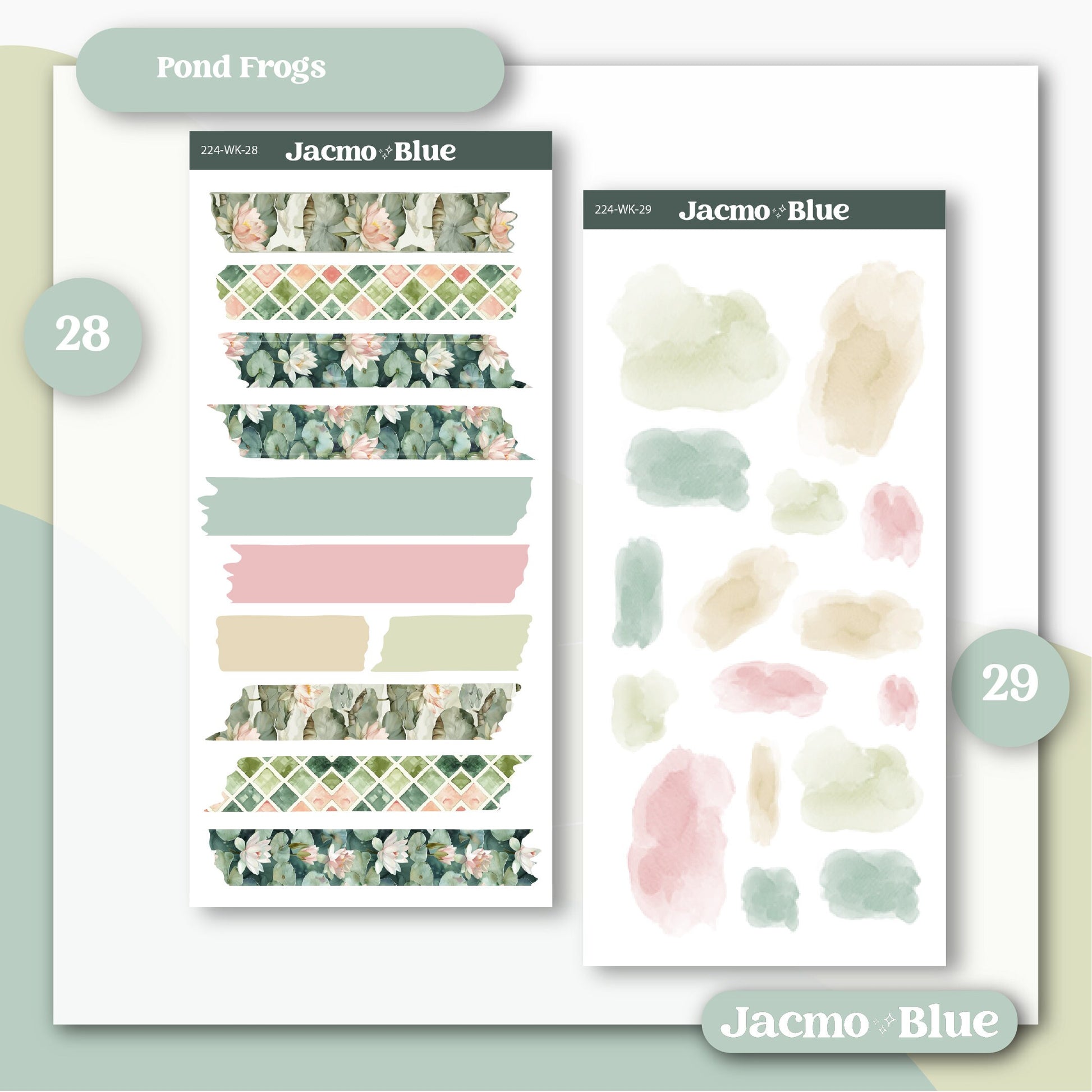 Journaling Weekly Planner Stickers Bullet Journal or Hobonichi Wonderland 222 Free Form Sticker Kit Pond Frogs 224