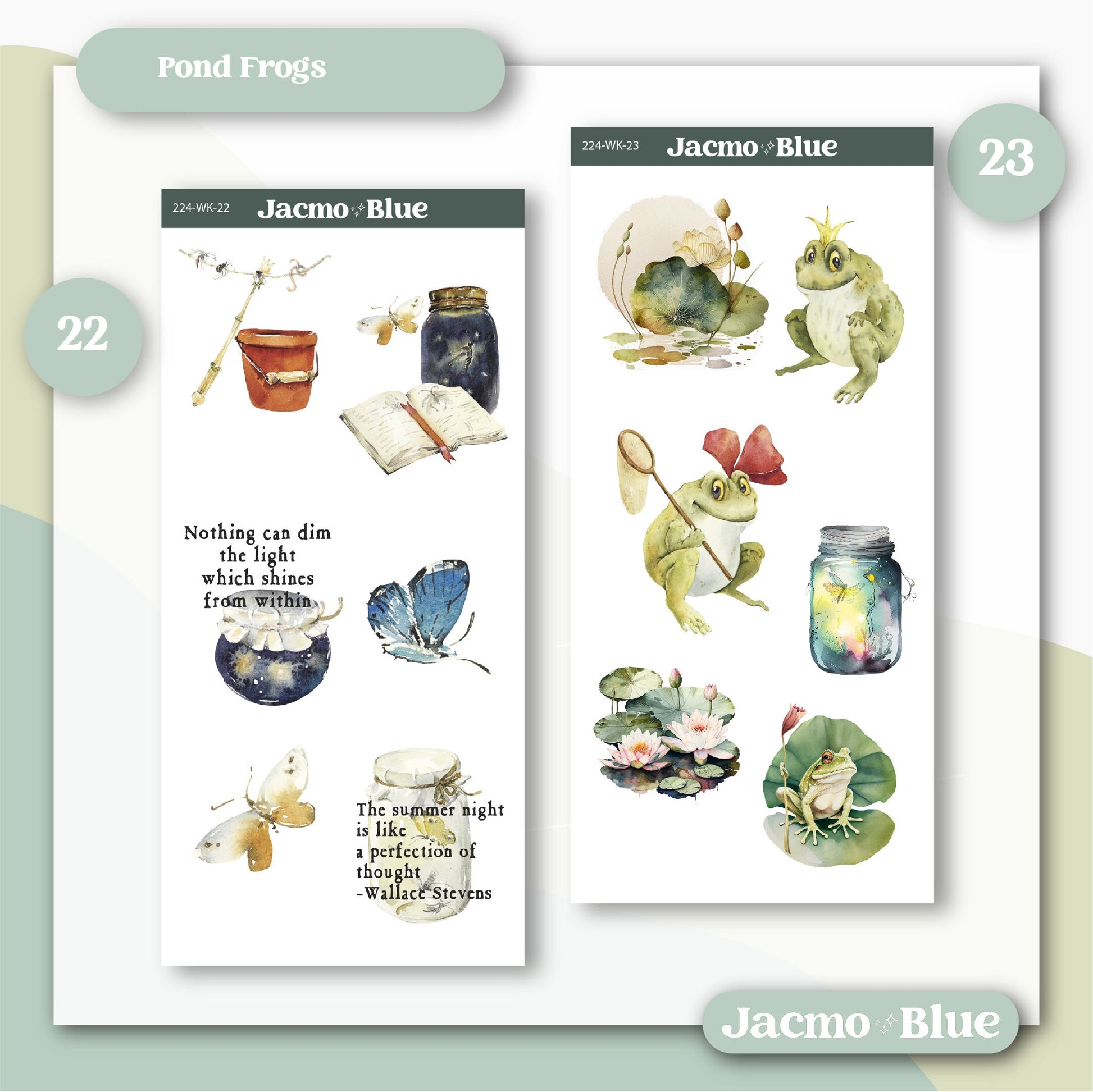 Journaling Weekly Planner Stickers Bullet Journal or Hobonichi Wonderland 222 Free Form Sticker Kit Pond Frogs 224