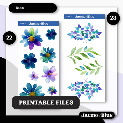 PRINTABLE Journaling Sticker Kit Bullet or Planner Stickers - Silhouette Cricut Transparent PNG Files 221 Mellow Purple Blue