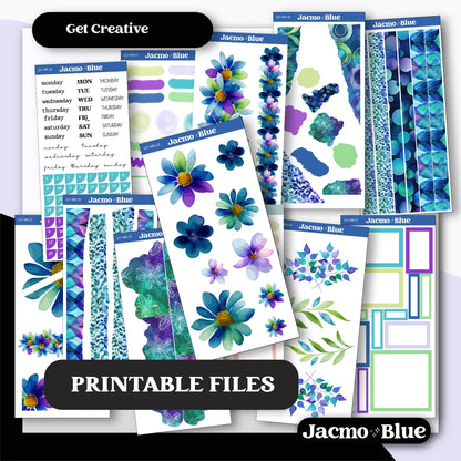 PRINTABLE Journaling Sticker Kit Bullet or Planner Stickers - Silhouette Cricut Transparent PNG Files 221 Mellow Purple Blue