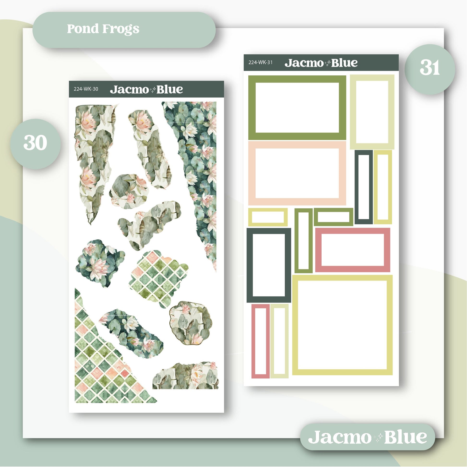 Journaling Weekly Planner Stickers Bullet Journal or Hobonichi Wonderland 222 Free Form Sticker Kit Pond Frogs 224