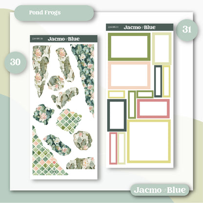 Journaling Weekly Planner Stickers Bullet Journal or Hobonichi Wonderland 222 Free Form Sticker Kit Pond Frogs 224