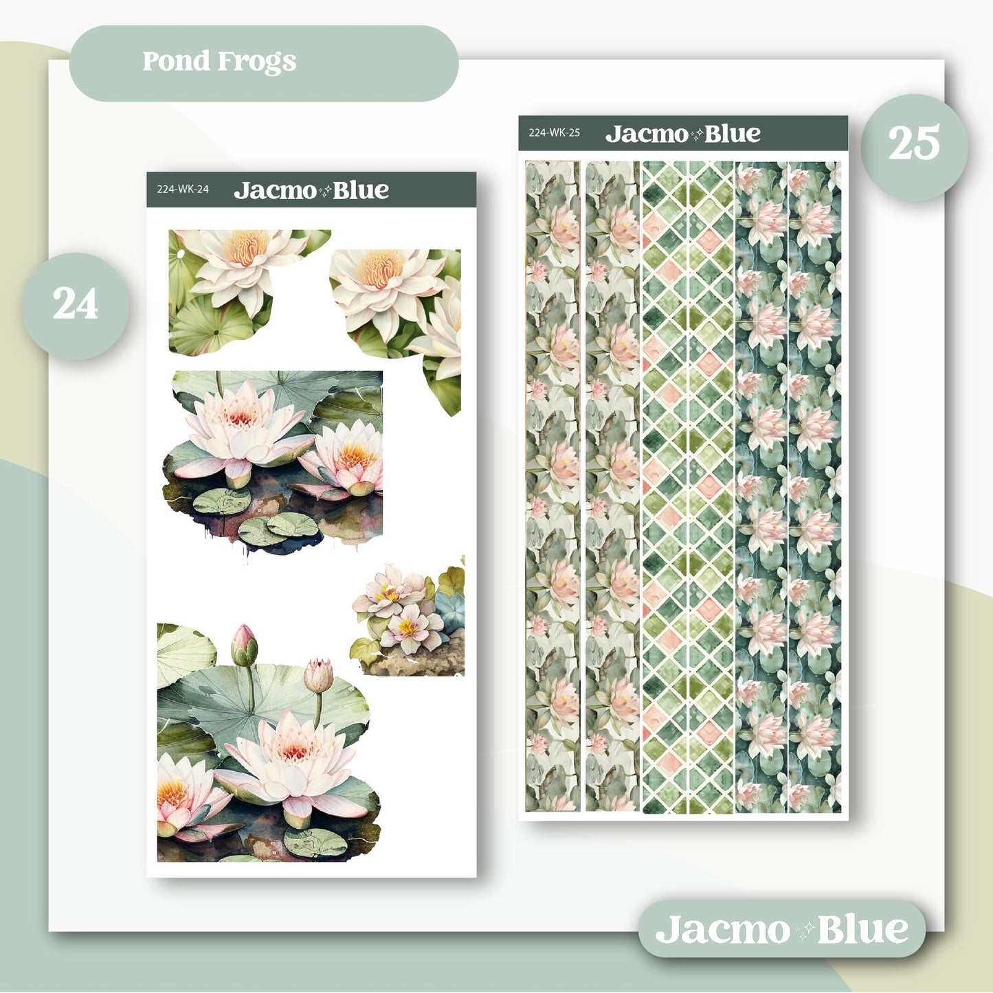 Journaling Weekly Planner Stickers Bullet Journal or Hobonichi Wonderland 222 Free Form Sticker Kit Pond Frogs 224