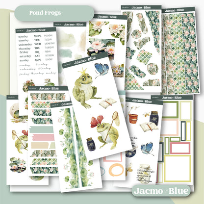 Journaling Weekly Planner Stickers Bullet Journal or Hobonichi Wonderland 222 Free Form Sticker Kit Pond Frogs 224