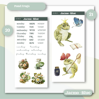 Journaling Weekly Planner Stickers Bullet Journal or Hobonichi Wonderland 222 Free Form Sticker Kit Pond Frogs 224