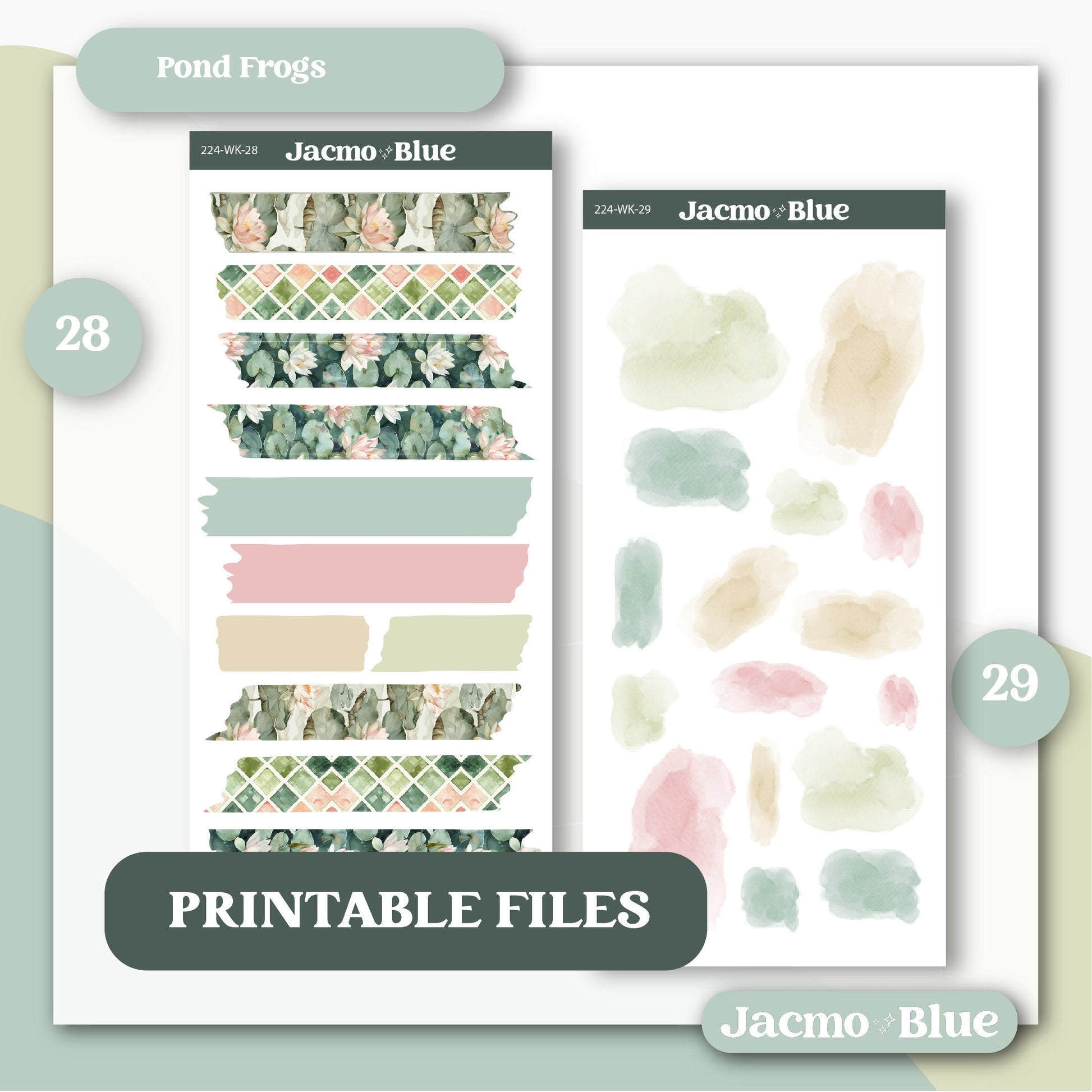 PRINTABLE Journaling Sticker Kit Bullet or Planner Stickers - Silhouette Cricut Transparent PNG Files 224 Pond Frogs