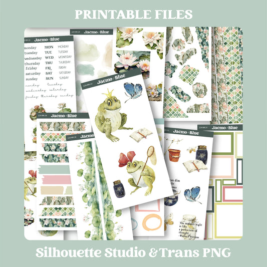 PRINTABLE Journaling Sticker Kit Bullet or Planner Stickers - Silhouette Cricut Transparent PNG Files 224 Pond Frogs